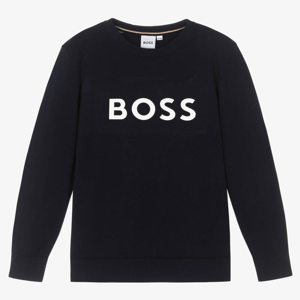 BOSS - Синий хлопковый свитер для мальчиков-подростков | Childrensalon