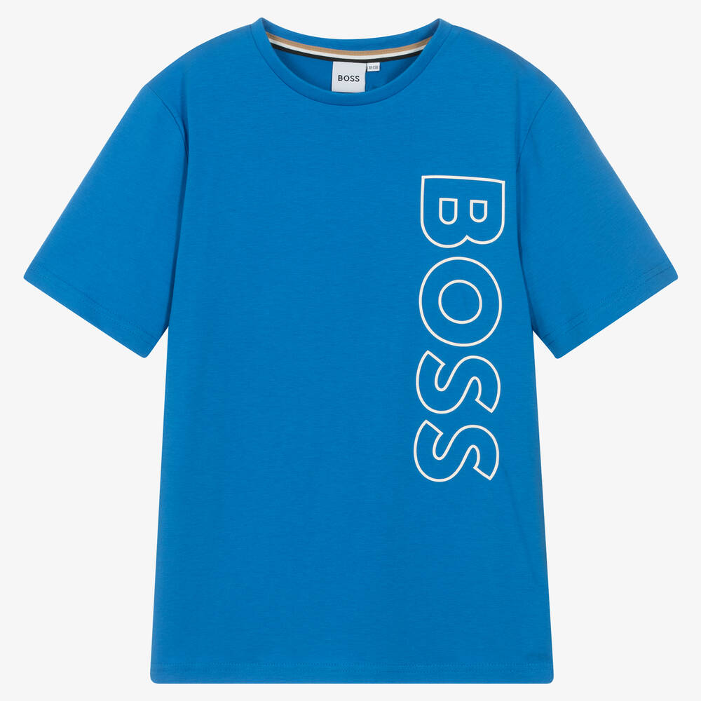 BOSS - Teen Boys Blue Cotton T-Shirt | Childrensalon