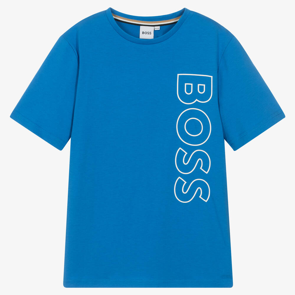 BOSS Teen Boys Blue Cotton T Shirt Childrensalon Outlet