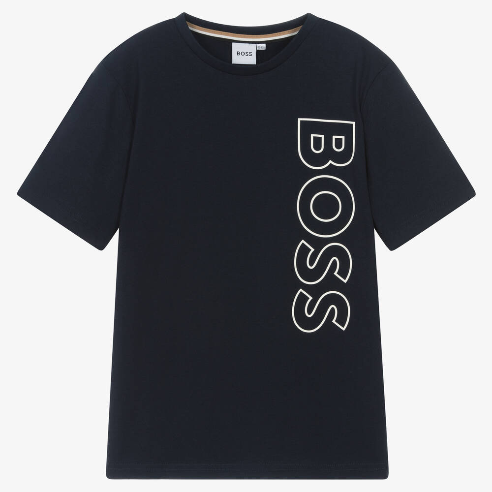 BOSS - Blaues Teen Baumwoll-T-Shirt | Childrensalon