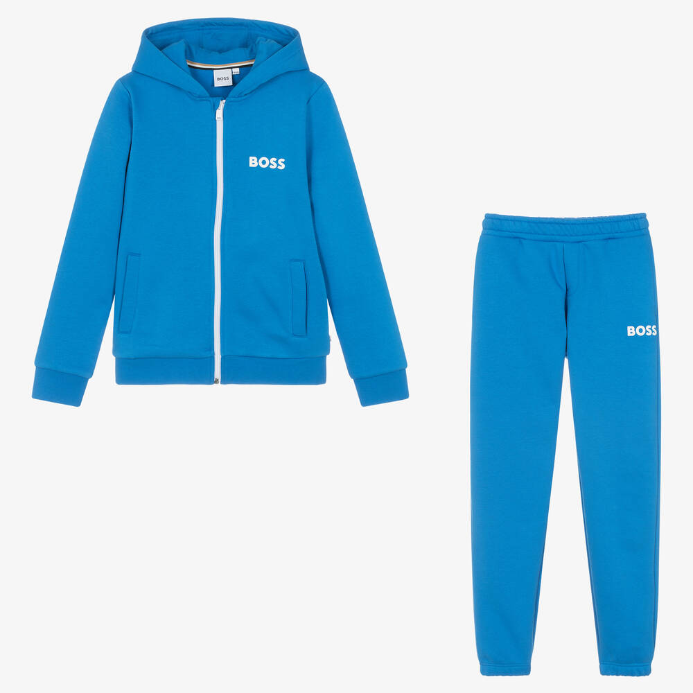 BOSS - Teen Boys Blue Cotton Tracksuit | Childrensalon