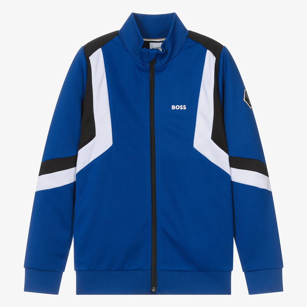 BOSS-Teen Boys Blue Football Zip-Up Top | Childrensalon Outlet