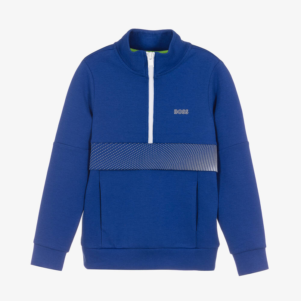 BOSS - Teen Boys Blue Half Zip Sweatshirt | Childrensalon