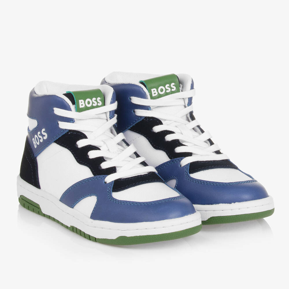 BOSS-Teen Boys Blue High-Top Trainers | Childrensalon Outlet
