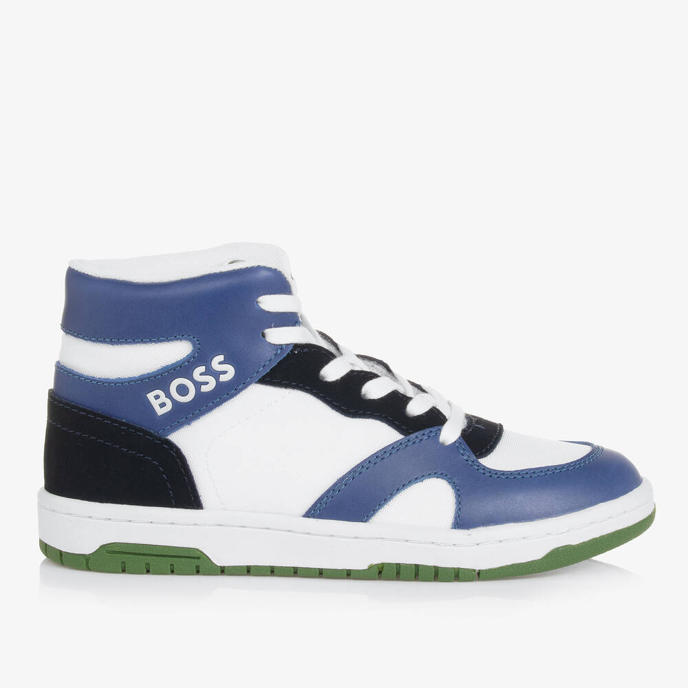 BOSS-Teen Boys Blue High-Top Trainers | Childrensalon Outlet