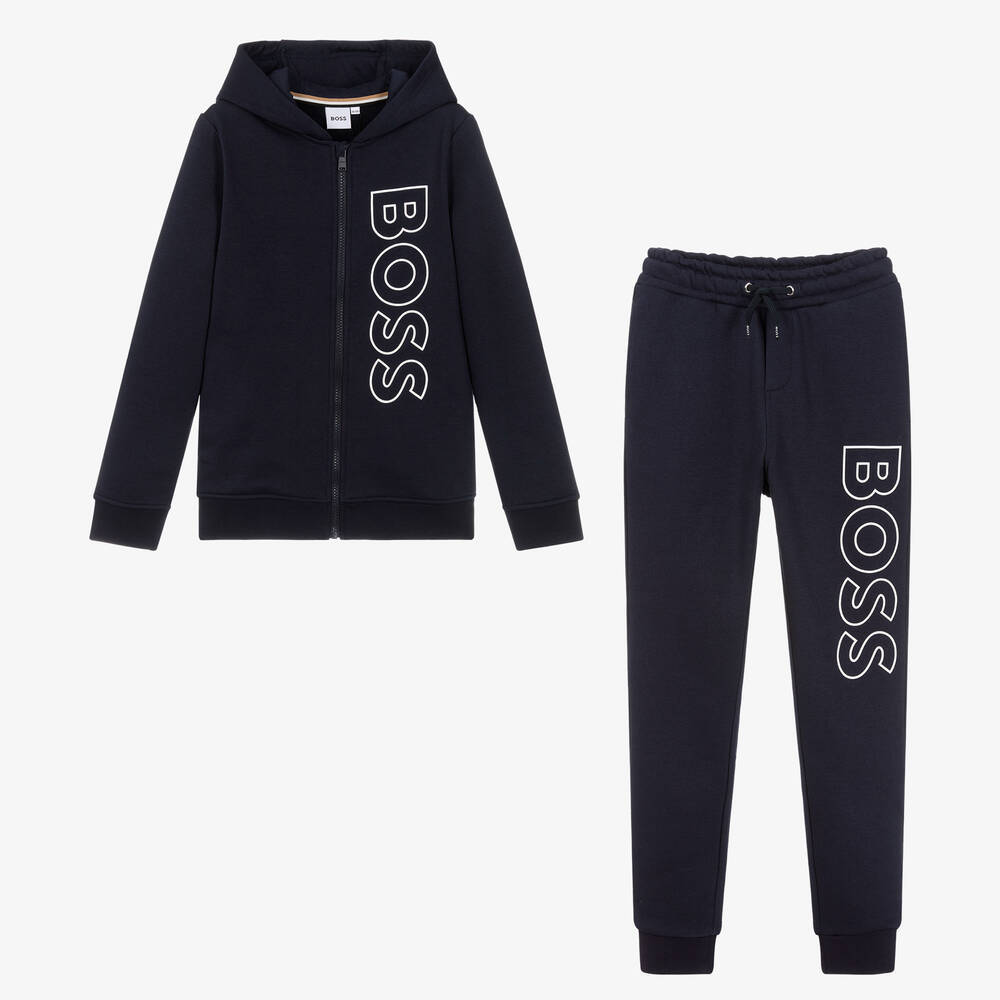 BOSS - Teen Boys Blue Hooded Tracksuit | Childrensalon