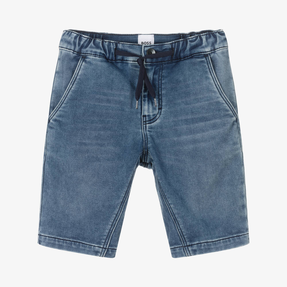 BOSS - Teen Boys Blue Jersey Denim Shorts | Childrensalon