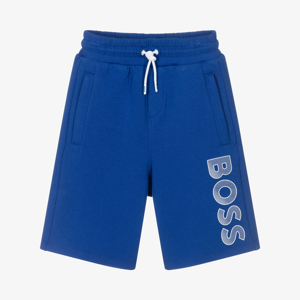 BOSS - Teen Boys Blue Jersey Logo Shorts | Childrensalon
