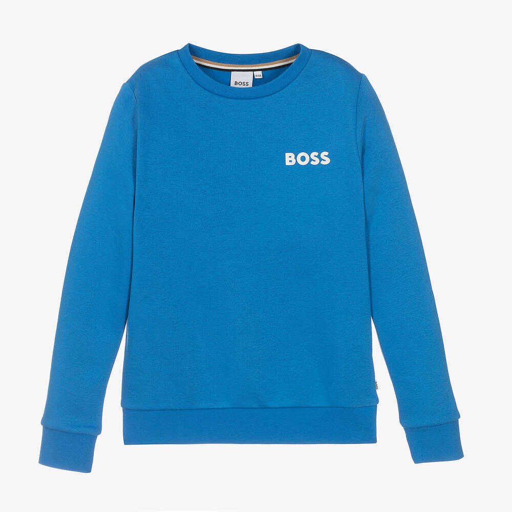 BOSS - Teen Boys Blue Jersey Sweatshirt | Childrensalon