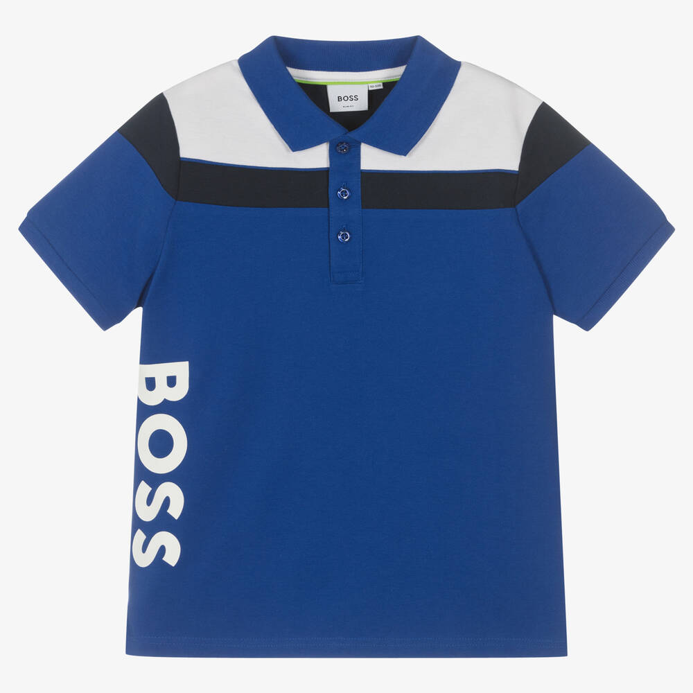 BOSS - Teen Boys Blue Logo Polo Shirt | Childrensalon