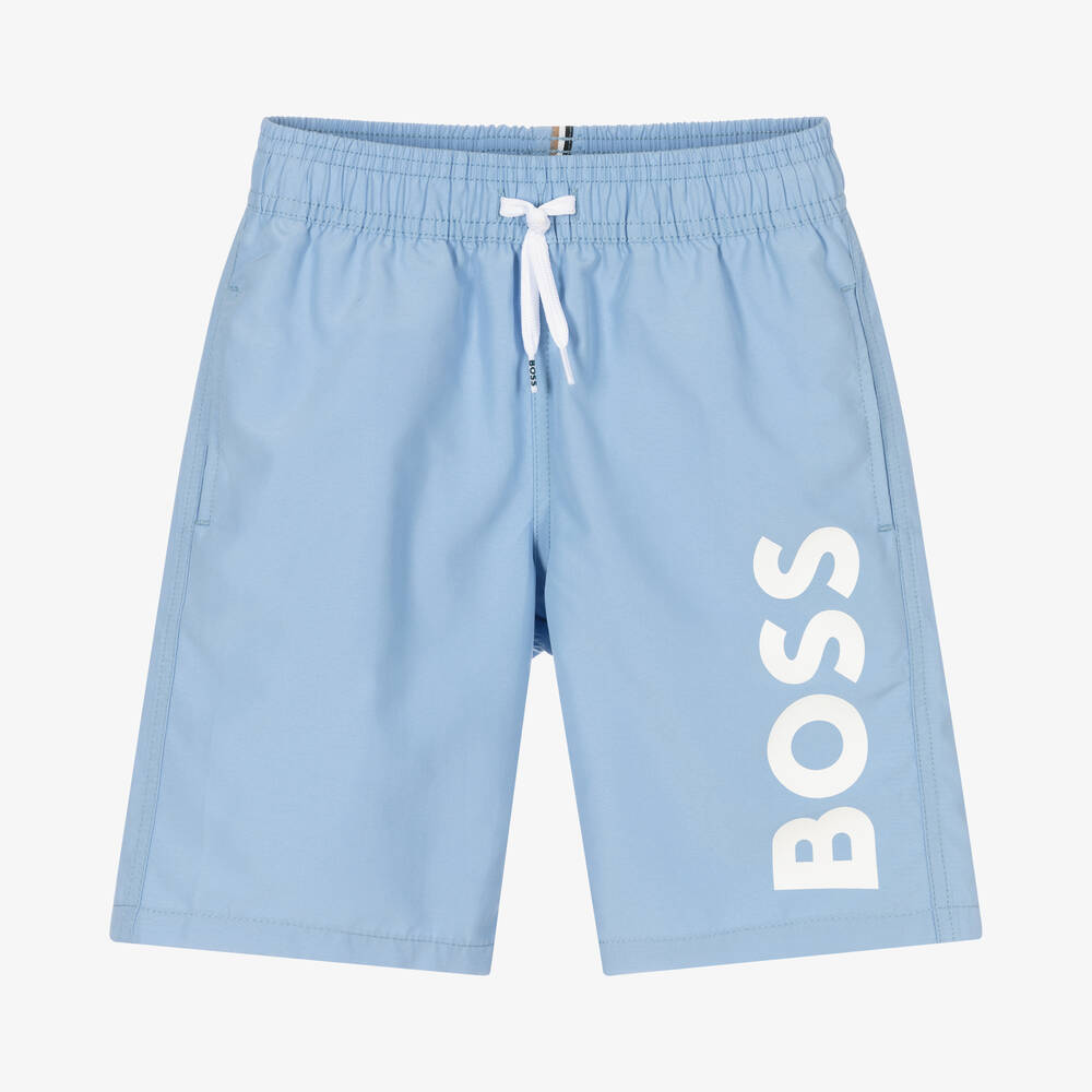 BOSS - Teen Boys Blue Logo Swim Shorts | Childrensalon