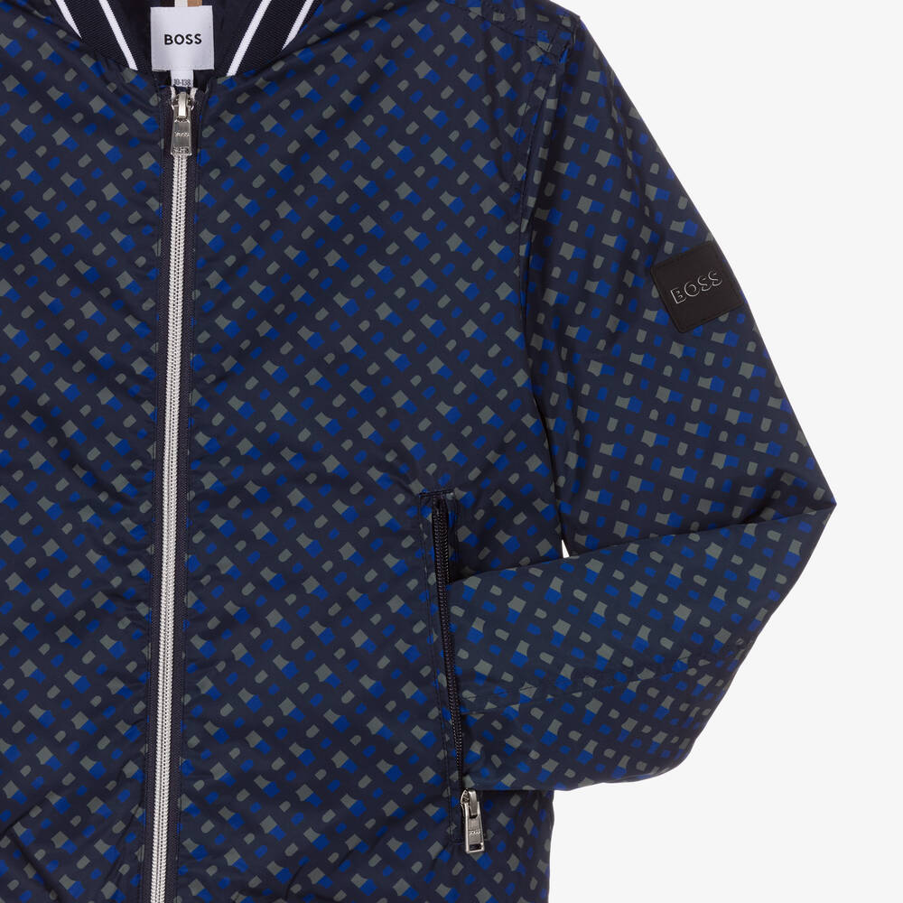 BOSS-Teen Boys Blue Monogram Bomber Jacket | Childrensalon Outlet