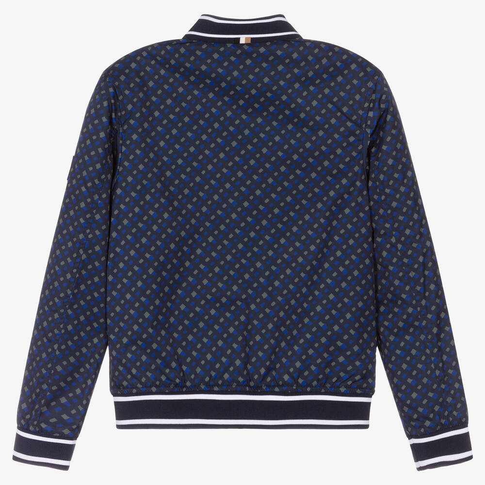 BOSS-Teen Boys Blue Monogram Bomber Jacket | Childrensalon Outlet