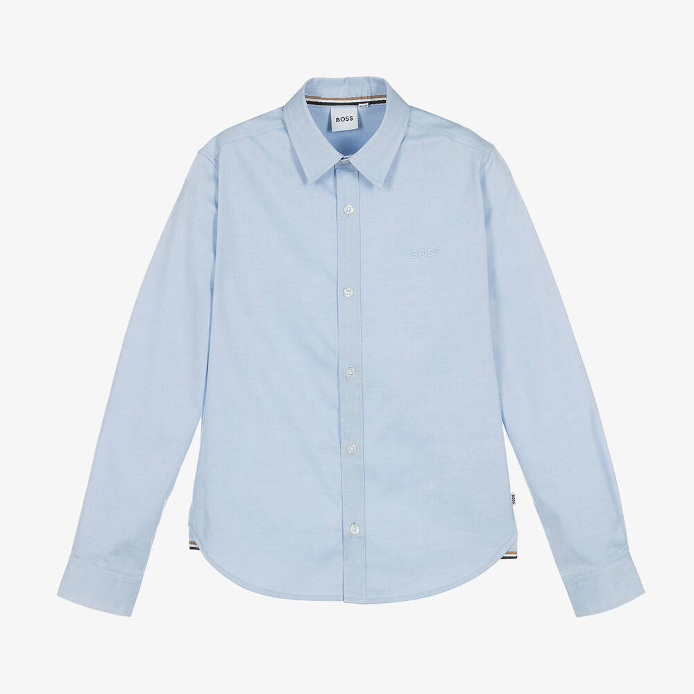 BOSS - Teen Boys Blue Oxford Cotton Shirt | Childrensalon
