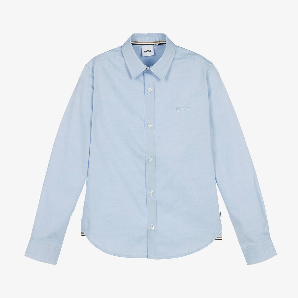 BOSS-Teen Boys Blue Oxford Cotton Shirt | Childrensalon Outlet