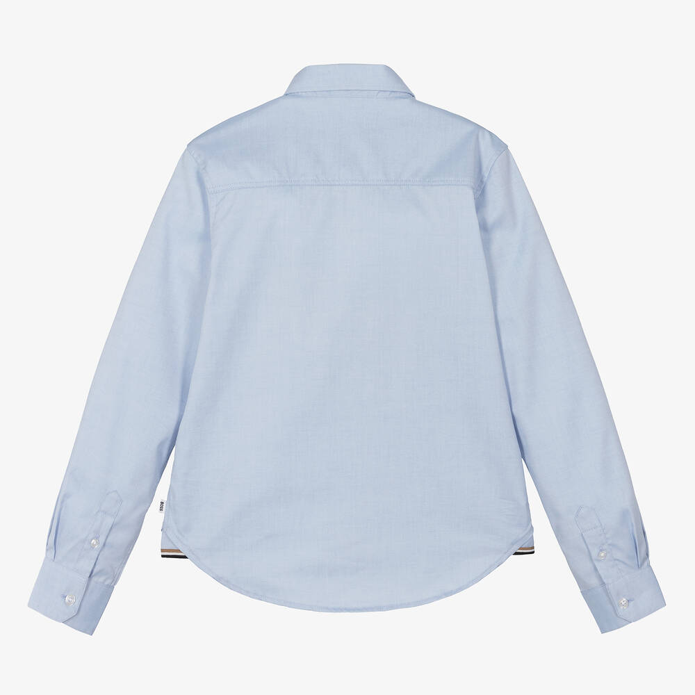 BOSS-Teen Boys Blue Oxford Cotton Shirt | Childrensalon Outlet