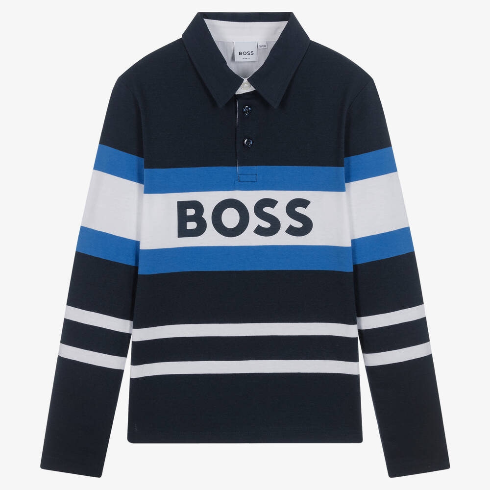 BOSS - Teen Boys Blue Stripe Cotton Top | Childrensalon