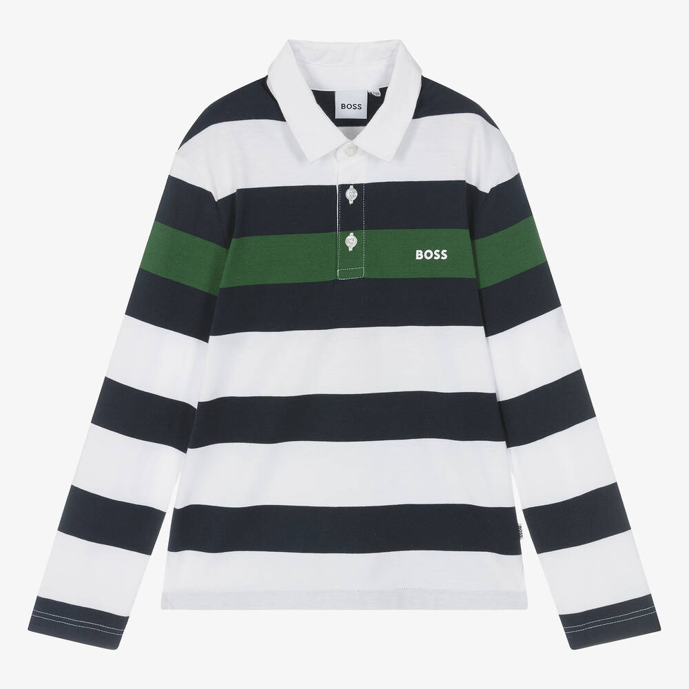 BOSS-Teen Boys Blue Striped Cotton Top | Childrensalon Outlet