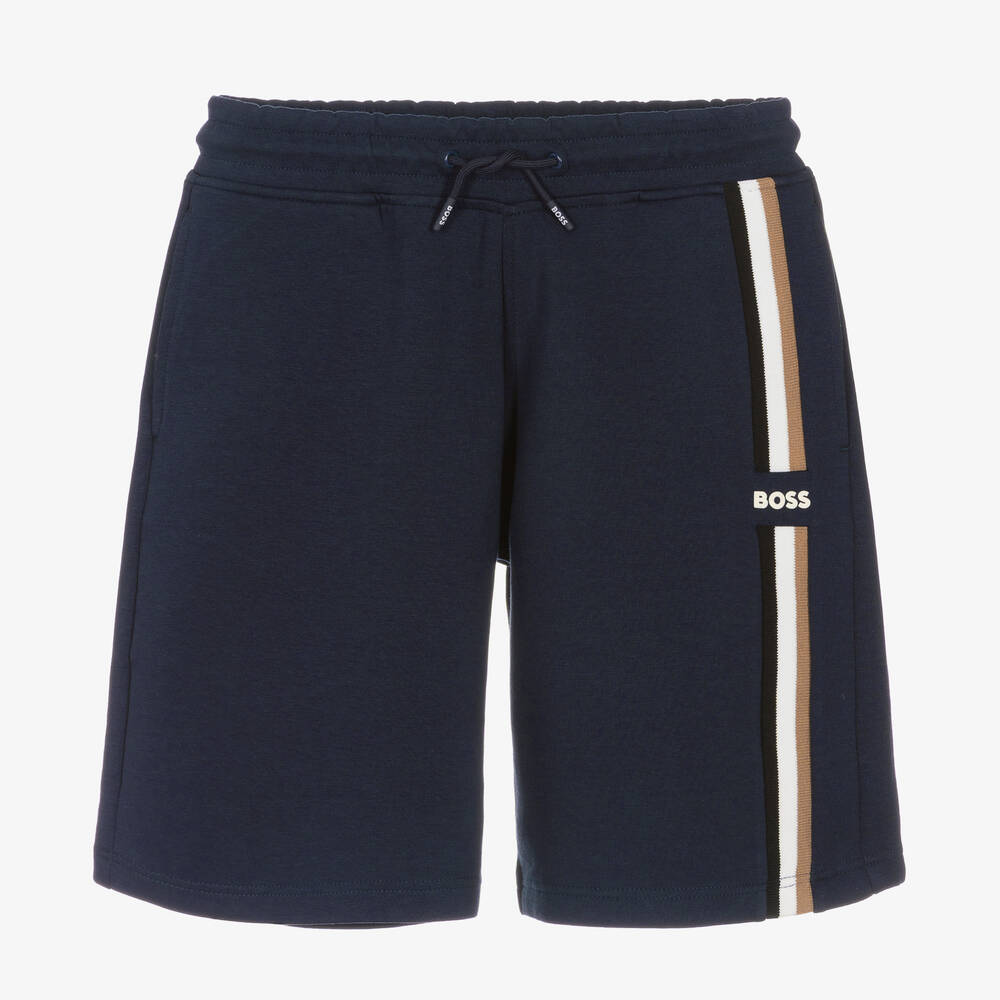 BOSS-Teen Boys Blue Striped Logo Shorts | Childrensalon Outlet