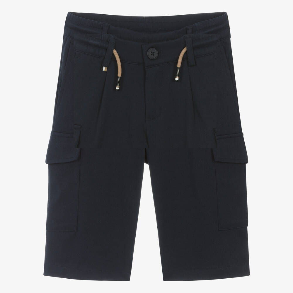 BOSS-Teen Boys Blue Viscose Cargo Shorts | Childrensalon Outlet