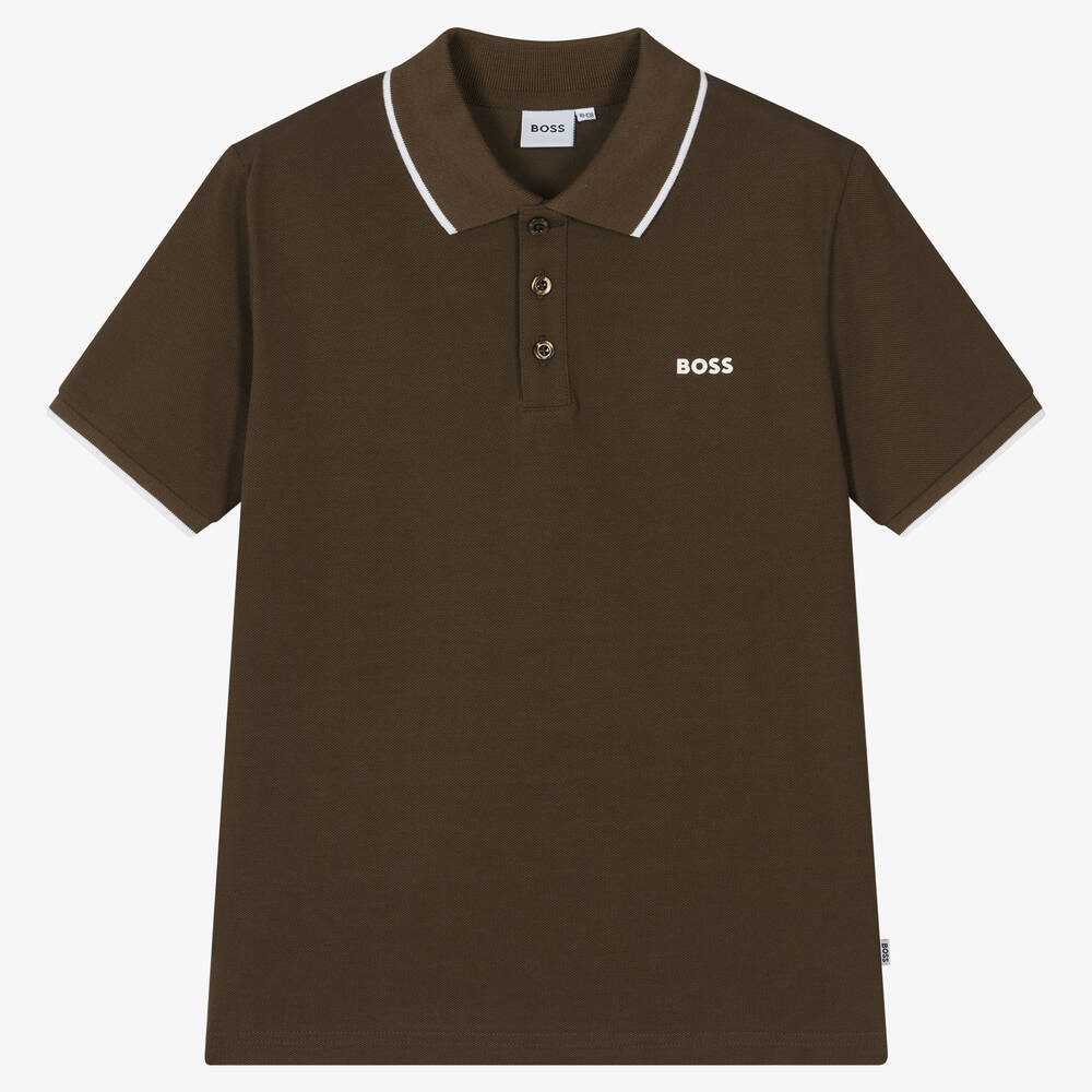 Teen Boys Brown Cotton Piqu Polo Shirt