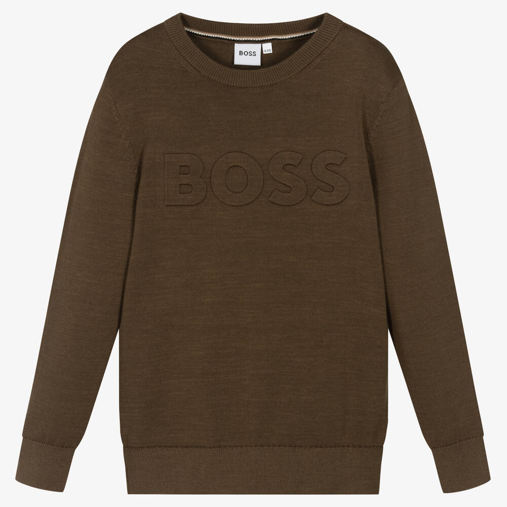 BOSS - Brauner Teen Pullover mit Prägung | Childrensalon