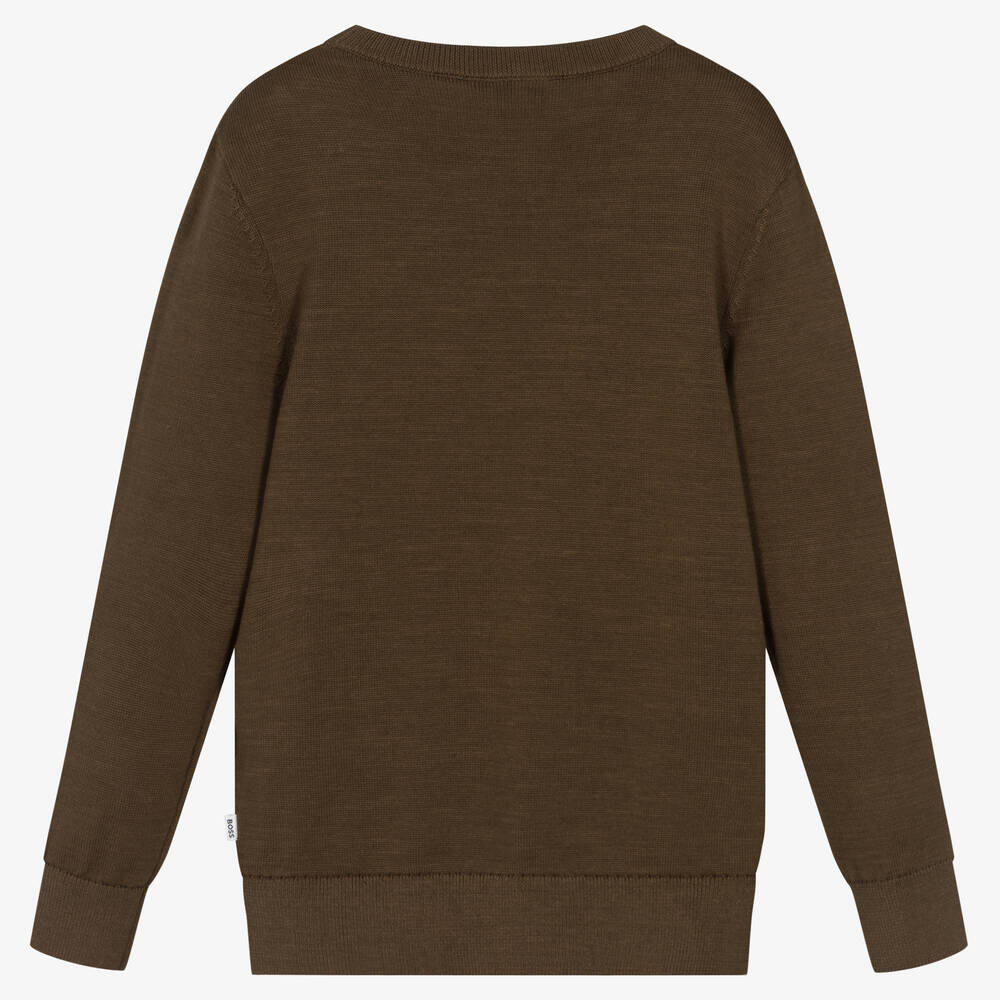 BOSS-Коричневый джемпер с тиснением для мальчиков-подростков | Childrensalon Outlet