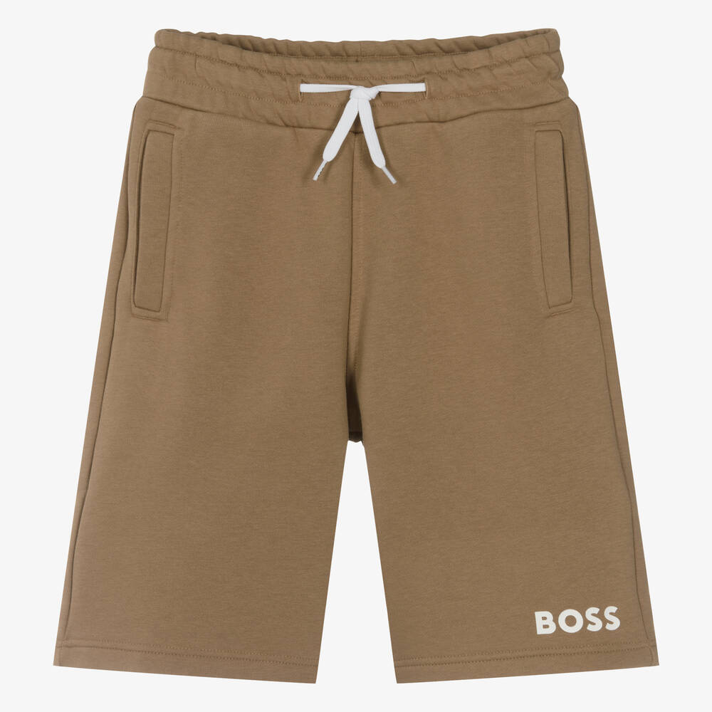 BOSS-Teen Boys Dark Beige Cotton Shorts | Childrensalon Outlet