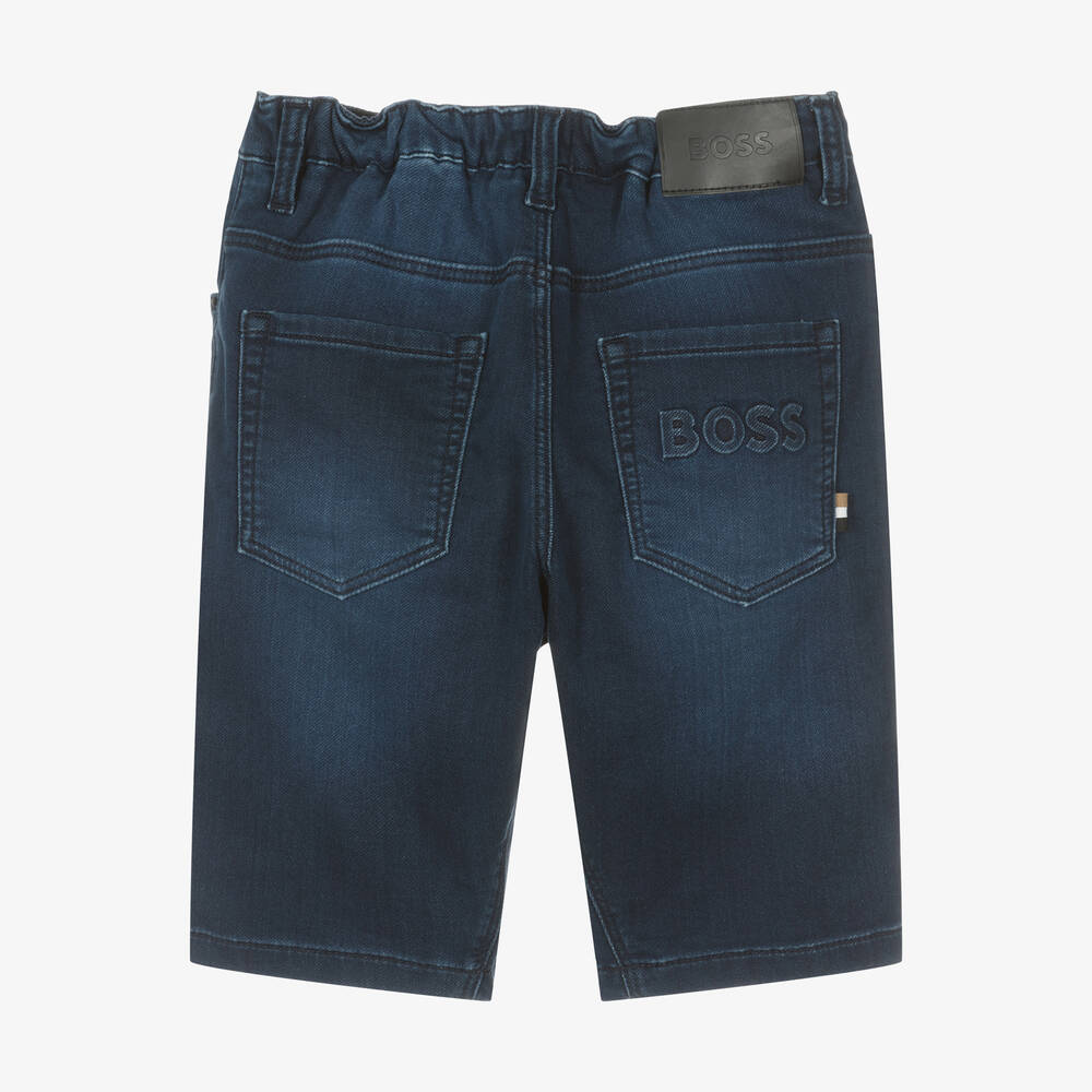 BOSS-Teen Boys Dark Blue Jersey Denim Shorts | Childrensalon Outlet