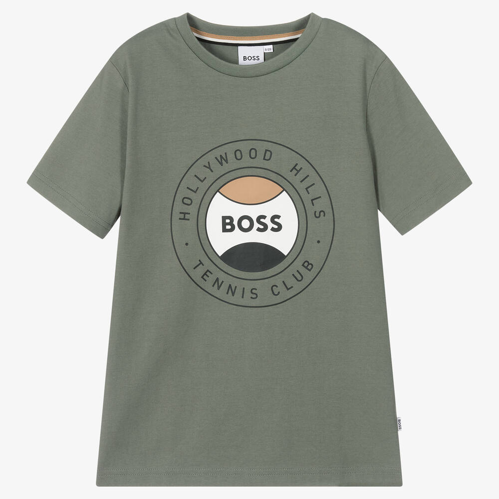 BOSS - T-shirt vert en coton ado garçon | Childrensalon