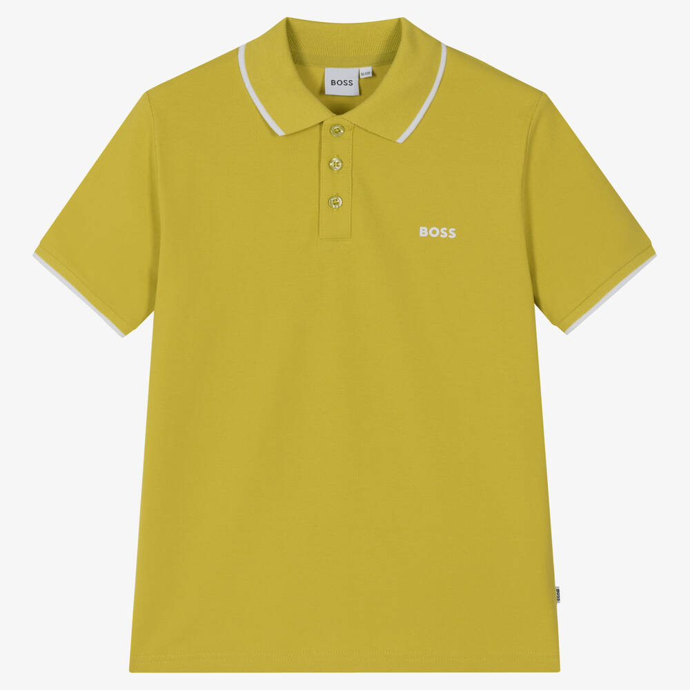 BOSS - Зеленая рубашка поло из хлопкового пике | Childrensalon