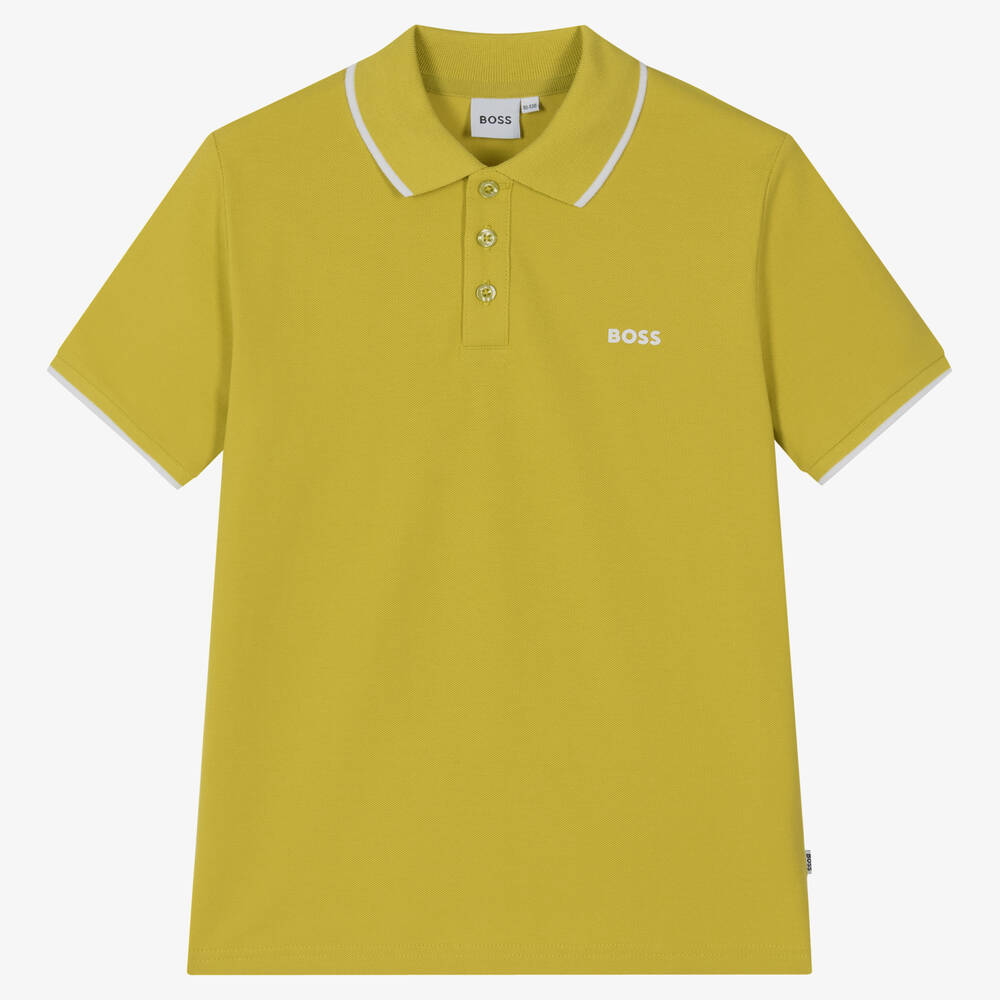 BOSS - Polo vert en piqué de coton ado | Childrensalon