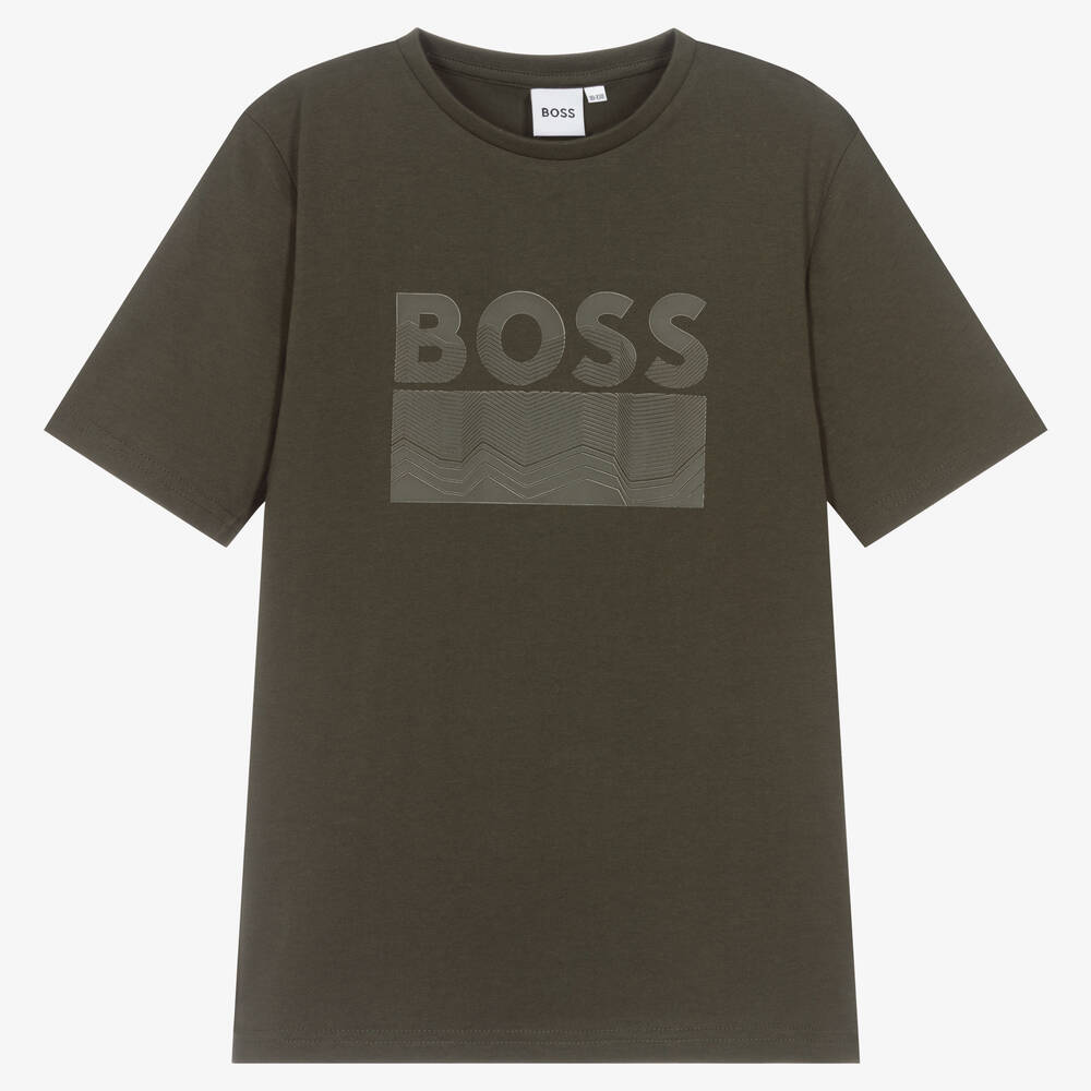 BOSS - Зеленая хлопковая футболка для мальчиков-подростков | Childrensalon