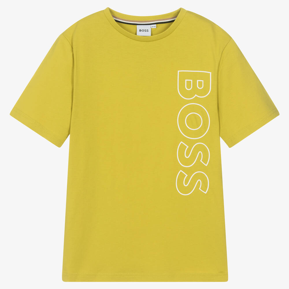 BOSS - T-shirt vert en coton ado garçon | Childrensalon