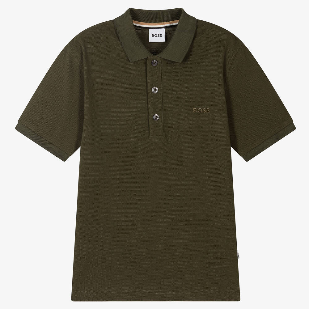 BOSS - Teen Boys Green Polo Shirt | Childrensalon