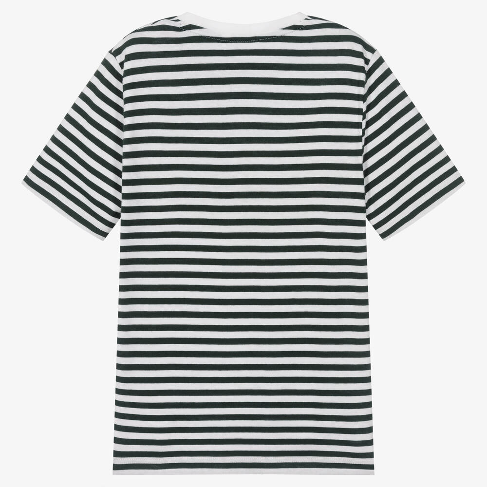 BOSS-تيشيرت تينز ولادي قطن مقلم لون أبيض وأخضر | Childrensalon Outlet