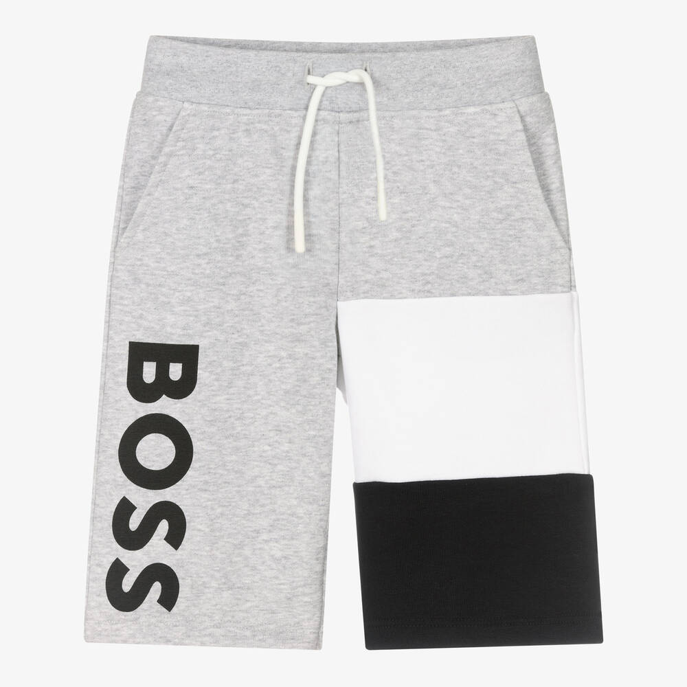 BOSS - Teen Boys Grey Colourblock Jersey Shorts | Childrensalon
