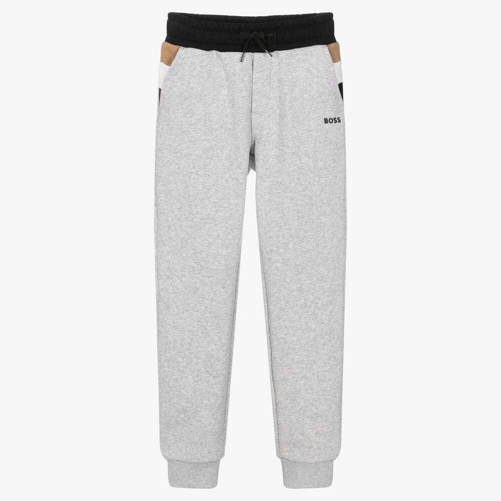 BOSS - Teen Boys Grey Cotton Joggers | Childrensalon