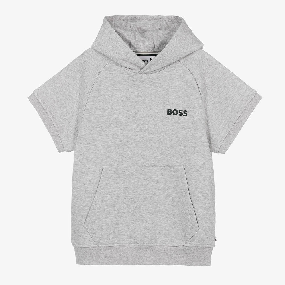 BOSS - Teen Boys Grey Cotton Logo Hoodie | Childrensalon