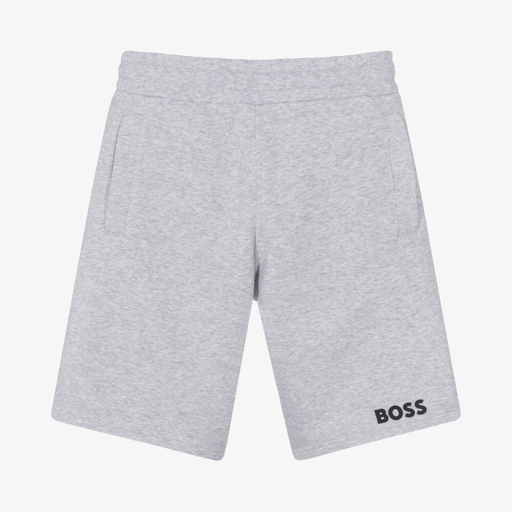 BOSS - Teen Boys Grey Cotton Logo Shorts | Childrensalon