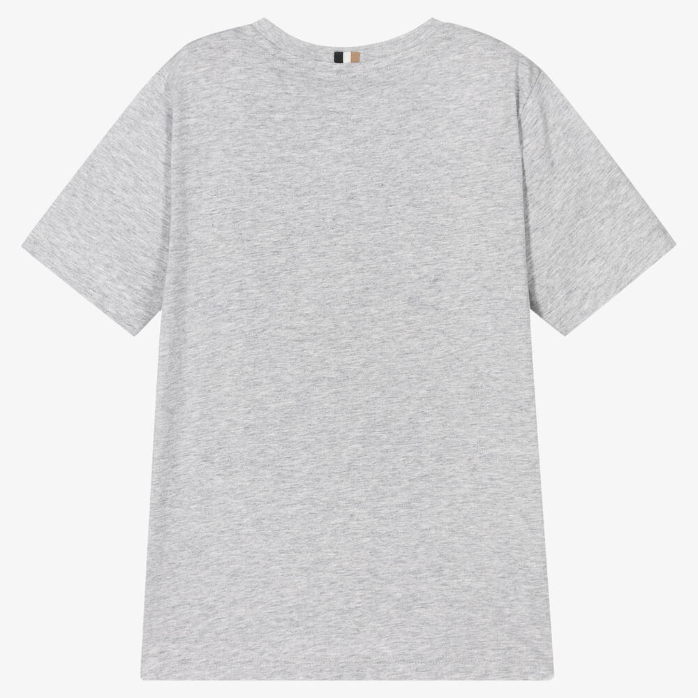 BOSS-Серая хлопковая футболка | Childrensalon Outlet