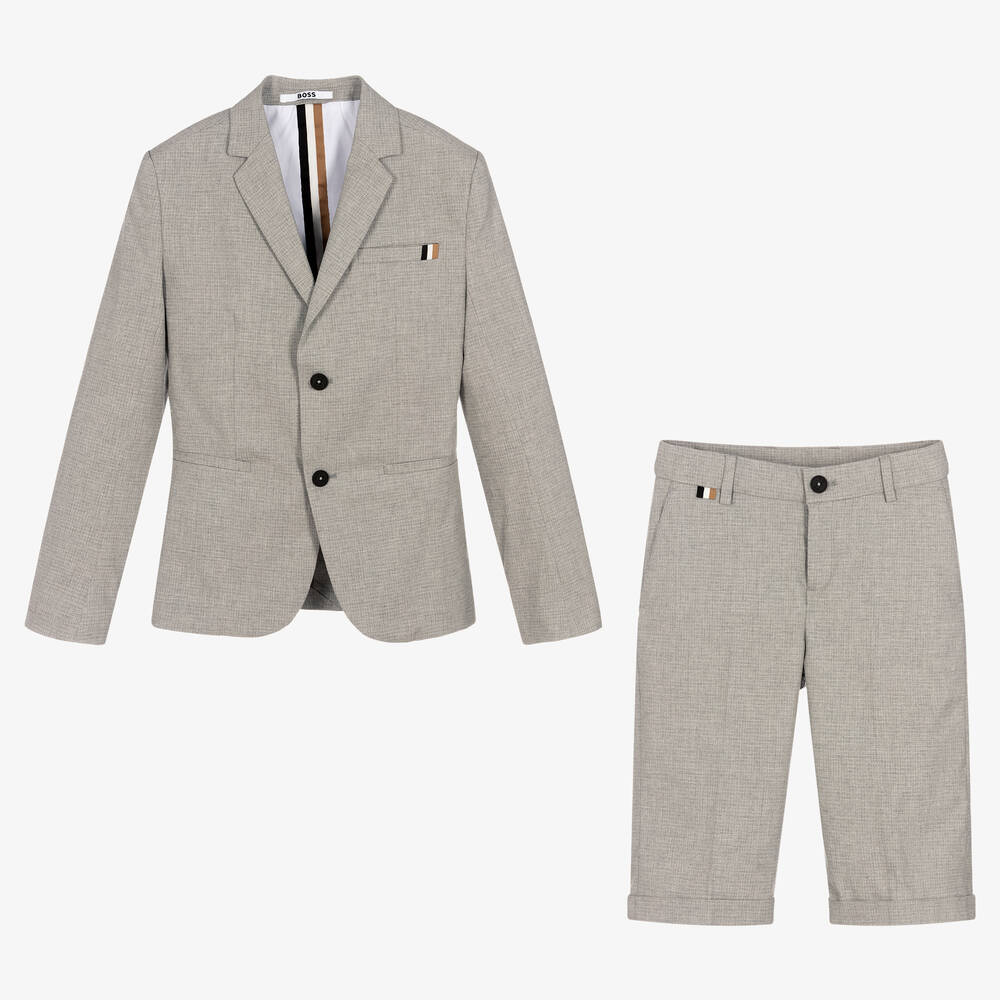 BOSS - Teen Boys Grey Cotton Shorts Suit | Childrensalon