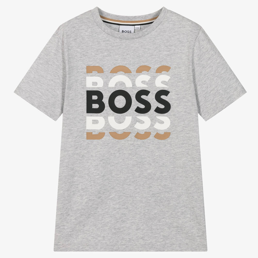 BOSS - Серая хлопковая футболка для мальчиков-подростков | Childrensalon