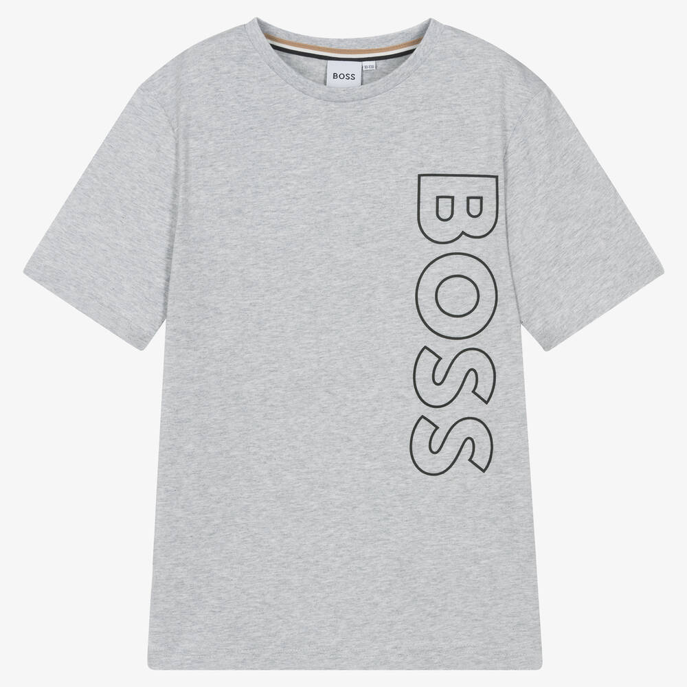 BOSS - Teen Boys Grey Cotton T-Shirt | Childrensalon