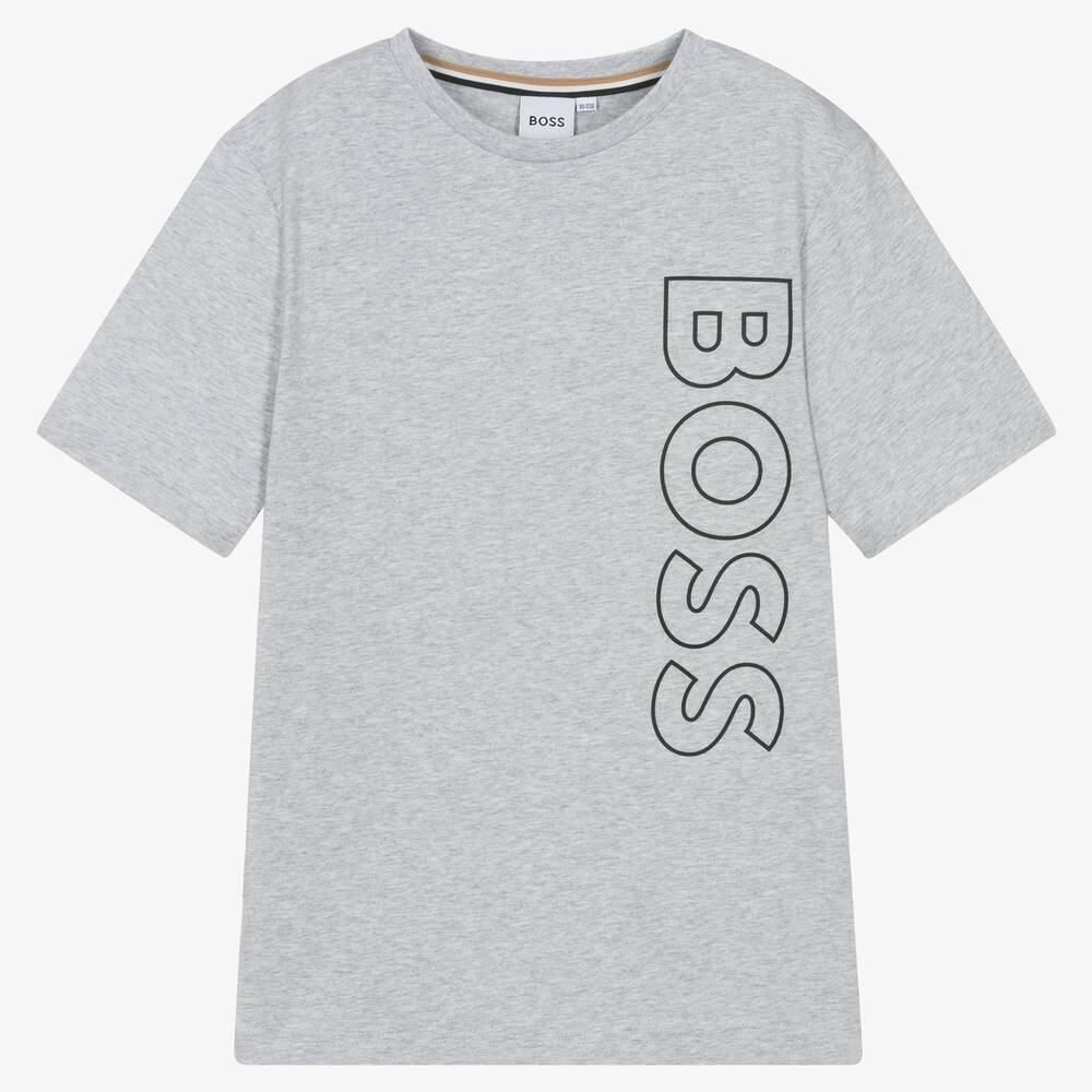 BOSS-Teen Boys Grey Cotton T-Shirt | Childrensalon Outlet