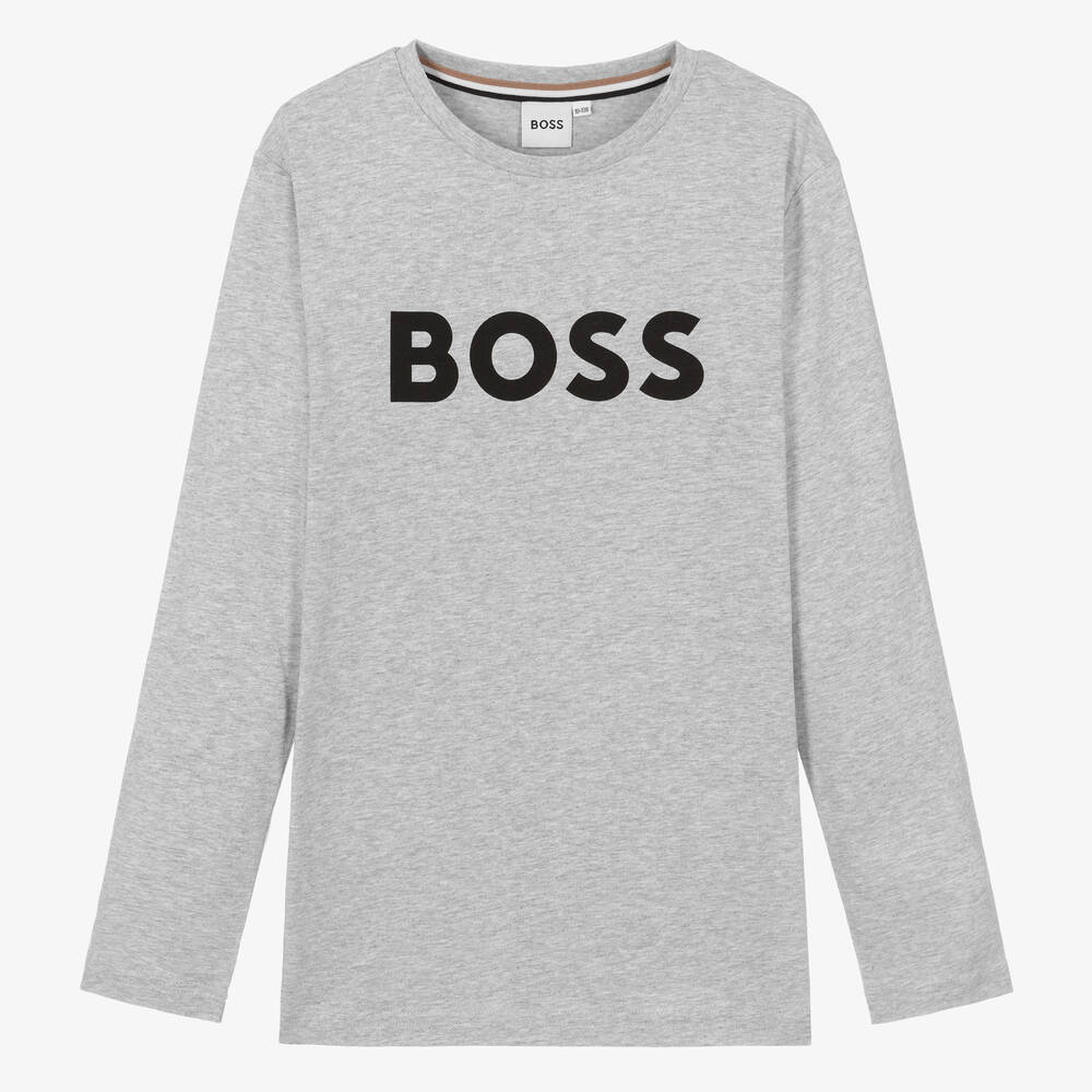BOSS-Teen Boys Grey Cotton Top | Childrensalon Outlet