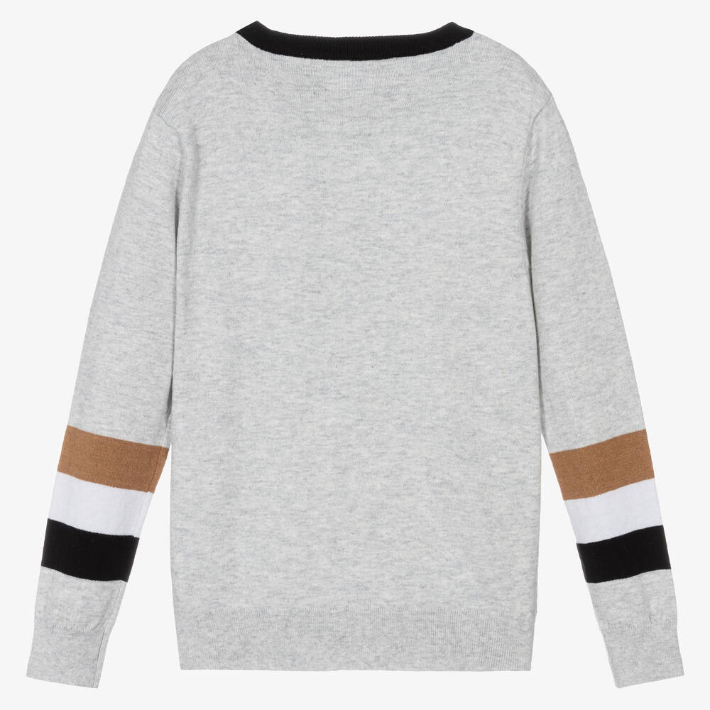 BOSS-Teen Boys Grey Cotton & Wool Knit Jumper | Childrensalon Outlet