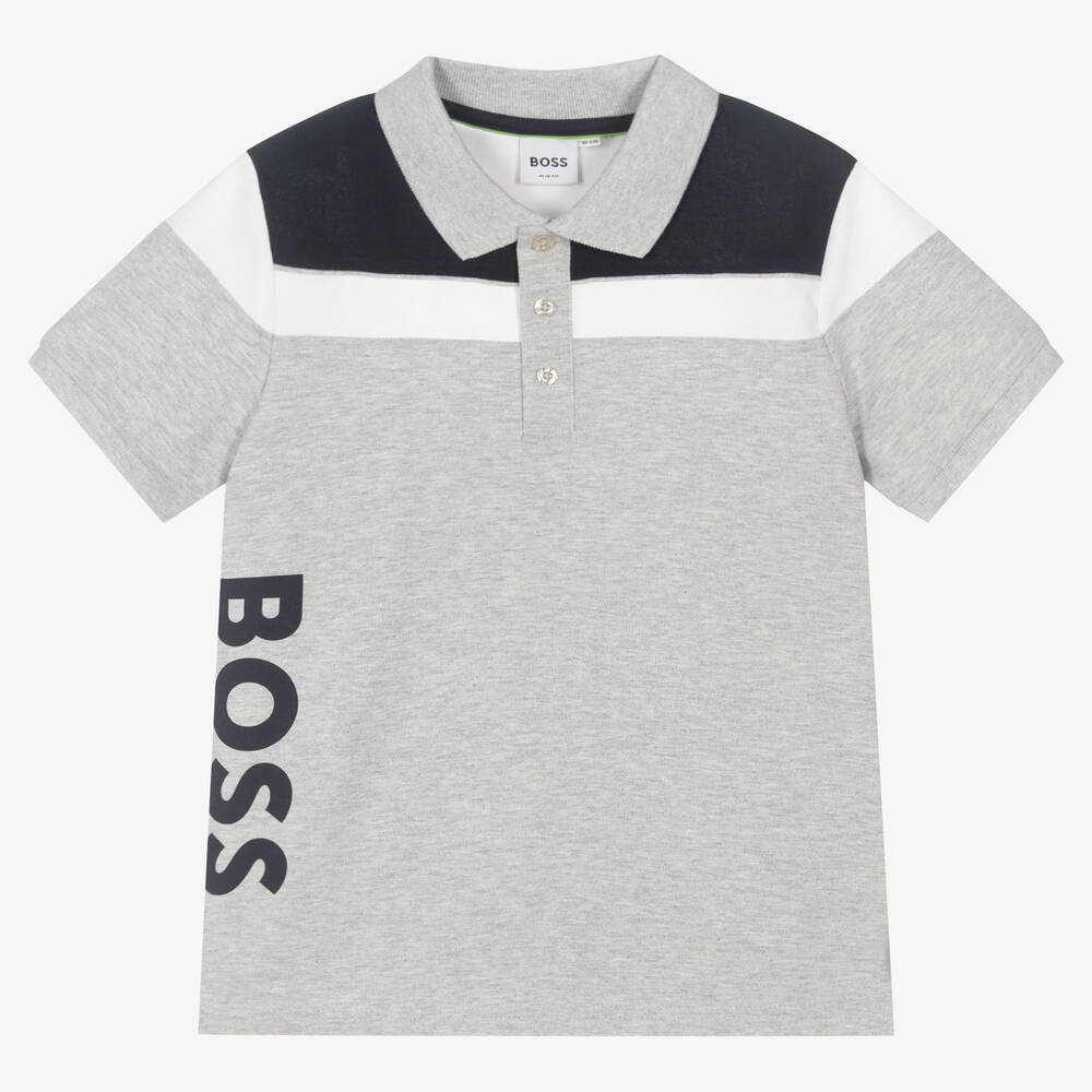 BOSS - Teen Boys Grey Logo Polo Shirt | Childrensalon