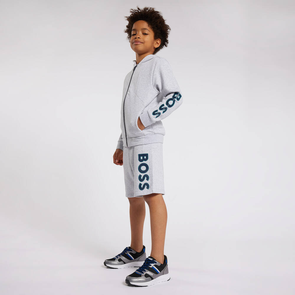 BOSS-Teen Boys Grey Marl Jersey Shorts | Childrensalon Outlet