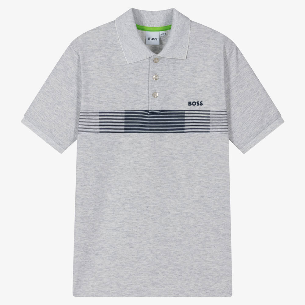 BOSS - Teen Boys Grey Marl Piqué Polo Shirt | Childrensalon